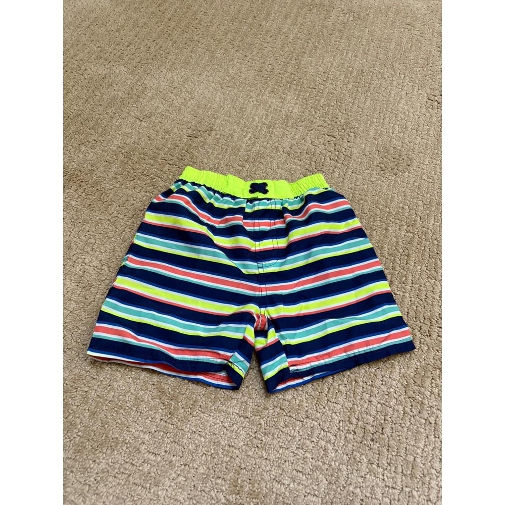 Quad Seven Boys Swim Trunks Neon Striped Mesh Lined Board Shorts Size 4T